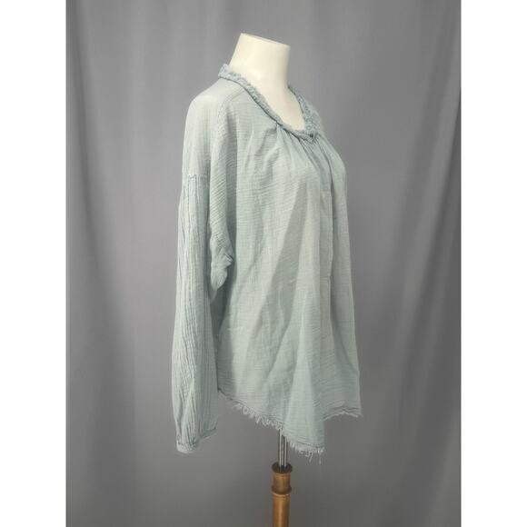 Raquel Allegra Shirt Womens M Blue 100% Cotton Ruffle Tunic Top Boho Peasant - Picture 2 of 10